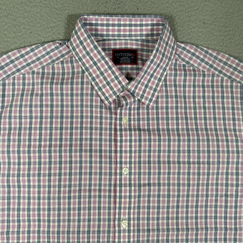 UNTUCKit Shirt Mens Large Plaid Wrinkle Free Button Up Casual Preppy Logo Cotton